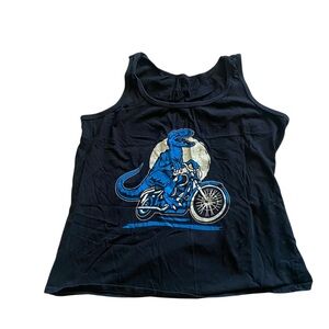 Adult Unisex Dinosaur on Motorcycle Tank Top - Black and Blue